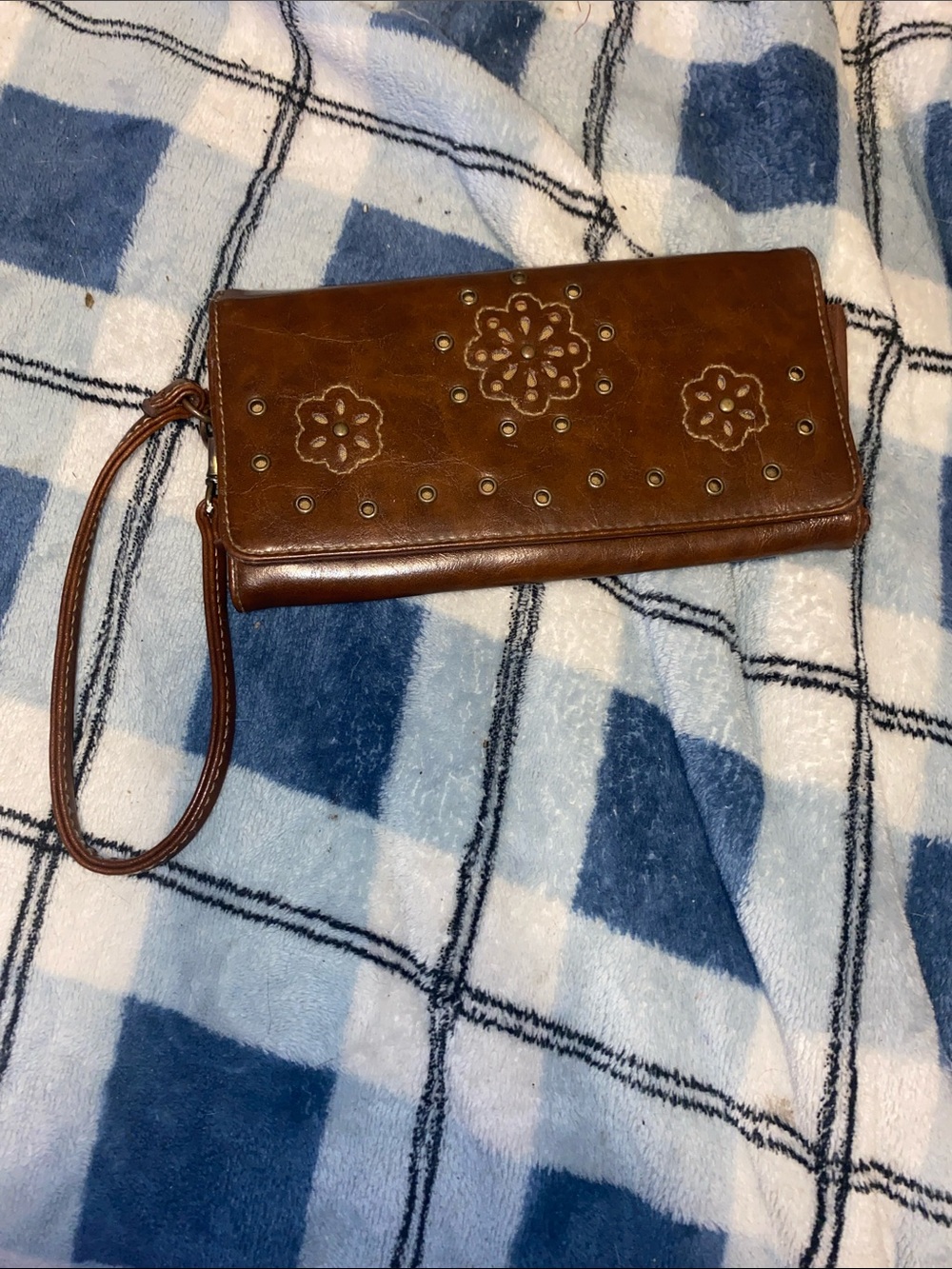 Brown Floral Stud Wristlet Wallet